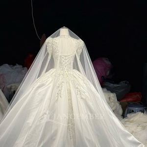 Hz014 Impresionante Vestido de Novia de Satén Duquesa con Escote Pronunciado, Adornado con Cristales y Mangas Transparentes, Jancember - Product Image 4