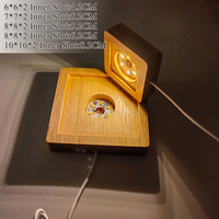 Base lumineuse LED carrée en bois massif avec rainure intérieure, support de lampe, interface d'alimentation USB, cube de cristal, veilleuse pour chambre