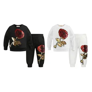 Ins Style Fashion Baby Kids Girls Clothes Apparel Clothing Full Sets with Rose Sequins (8 Years Old)