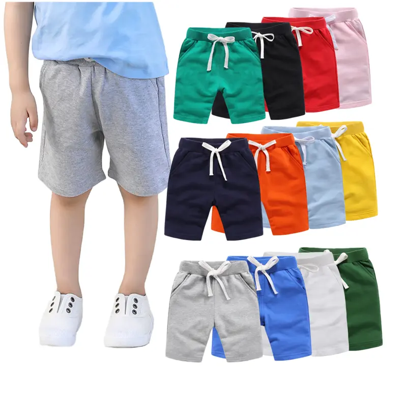 Summer wholesale plain color soft 100% cotton kids jogger short pants toddler baby boys shorts