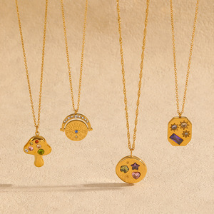 สร้อยคอจี้รูปทรงอาหาร ดีไซน์เรขาคณิต ชุบทอง 18K ประดับเพชรซิร์คอน ของขวัญเครื่องประดับ - Product Image 2