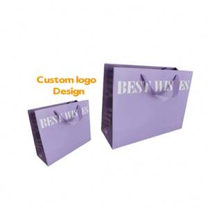 Eco-friendly Purple Paper <b>Bag</b> with Ribbon Handle Wholesale Sturdy and Durable Paper <b>Bag</b> for Shopping Packaging - Product Image 3