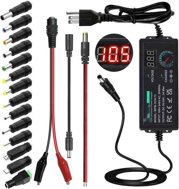 3V~24V 3A 72W Universal Power Supply 3V 5V 6V 9V 12V 15V 18V 20V 24V Adjustable AC/DC Adapter with 14 Tips