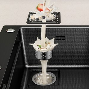 Évier de cuisine double en acier inoxydable noir, fait main, à encastrer, grande taille, épaissi, pour usage domestique - Offre Spéciale - Product Image 5