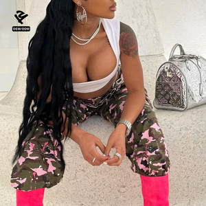 T8034 Clothing Manufacturers <strong>Women</strong> Camouflage <strong>Cargo</strong> Pants Straight Wide Leg <strong>Trousers</strong> With Pockets Streetwear Designer Clothes - Product Image 5