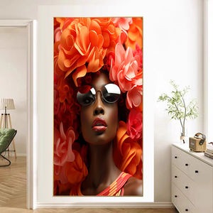 Affiches murales d'art de fleur rouge <span class=keywords><strong>peinture</strong></span> murale en porcelaine de cristal de portrait de femme noire - Product Image 1