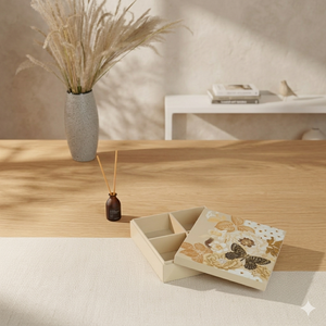 Caja de Madera Lacada de Lujo con Cuatro Compartimentos, Hermosa Decoración Floral y de Mariposas, Organizador de Almacenamiento Multiusos - Product Image 2