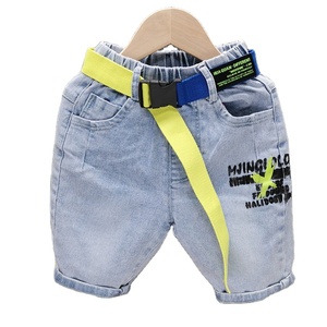 Productos en Oferta, Jeans de Verano para Niños con Estampado de Letras, Estilo Coreano con Cinturón a la Moda - Product Image 1
