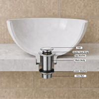 Vanne de vidange chromée à clic-clac de 10 cm de hauteur en laiton pour lavabo, avec grand couvercle, sans trop-plein, pour salle de bain