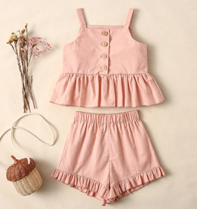 Ensembles d'été sans manches en coton et lin pour enfants (Australie, États-Unis) – Débardeurs à boutons et bloomers à volants pour filles - Product Image 2