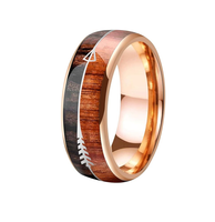 Anneau de mariage en argent/noir/or rose avec incrustation de météorite, bois de koa, bois de zèbre, flèches en tungstène de 8 mm, style viking, pour la chasse