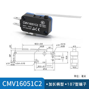 Micro-interrupteur à déclenchement automatique CMV16051C2 de CNTD Changde Electric, 16A avec poignée longue, borne de type 187 - Product Image 4