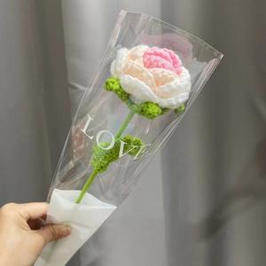 Rosso fatto a mano lavorato a maglia artificiale all'uncinetto fiore di rosa fiori all'uncinetto per ragazze regalo Bouquet da sposa fai da te festa della mamma delle donne - Product Image 3