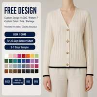 Cardigan en tricot torsadé personnalisé OEM pour femme, col en V, manches longues, boutons sur le devant, couleur unie, vêtement d'extérieur d'automne, pull cardigan pour femme