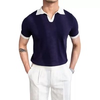 Pull avec logo personnalisé OEM pour hommes, coupe ajustée, haut en tricot, col en V, pull décontracté à manches courtes, pull en tricot, polo, golf, t-shirt