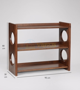 Orbit Cutout Solid Wood <b>Bookshelf</b> with Three Tier <b>Open</b> Shelves and Round Carved Side Panels Modern Home Storage Furniture Table - Product Image 5