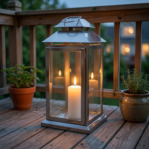Wholesale Modern Style <b>Silver</b> Metal Candle Holder <b>Lantern</b> for Christmas Home and Outdoor Decoration Handmade Durable - Product Image 1