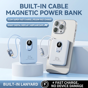 Batterie externe magnétique 22,5 W à charge rapide avec câble intégré, affichage numérique, 10000 mAh, bleu ciel, blanc, noir, violet clair - Product Image 3