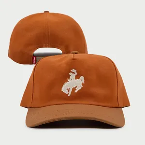 Venta al por mayor logotipo personalizado vaquero occidental 5 paneles papá sombreros de béisbol gorra sin estructura lona sin estructura 5 paneles sombrero ala curva