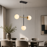 Lustre LED en verre noir et or, 3 lumières, abat-jour clairs et givrés, pour salle à manger, îlot de cuisine, E26, hauteur réglable, suspension moderne