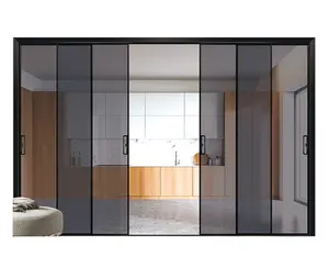 Четыре Соединенные алюминиевые раздвижные двери французские двери для балкона и гостиной перегородки с подвесным Рельсом для стеклянной раздвижной двери
