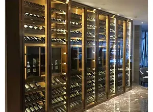 قبو النبيذ الزجاجي, جودة عالية سهلة التركيب التحكم في درجة الحرارة مخصصة الزجاج الشمبانيا عرض قبو النبيذ لشريط النبيذ