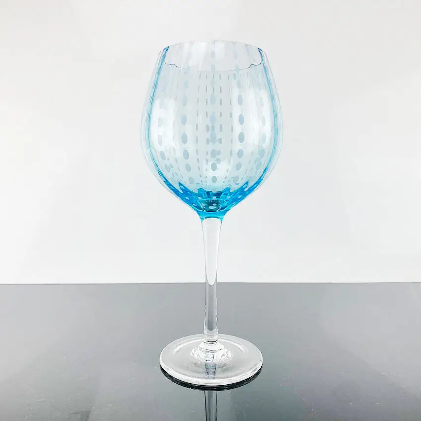 新デザイン鉛フリー610mlグリーンブルーイエローカラースポットドットゴブレットレッドグレープワイングラス茎付き