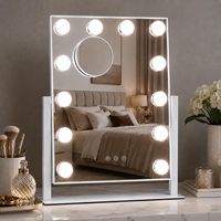 OEM ODM for Design Square Standing Makeup Mirror Touch Switch Magnifying 12 LED Lighted Ultra-Bright Metal+Glass