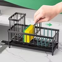 Organisateur de comptoir de cuisine antirouille avec porte-éponge, porte-brosse haute et plateau amovible pour évier
