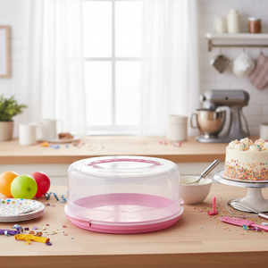 Support à gâteau rond moderne en plastique de 34 cm, moule à dessert portable écologique et outil pour la cuisson d'anniversaire emballé - Product Image 3