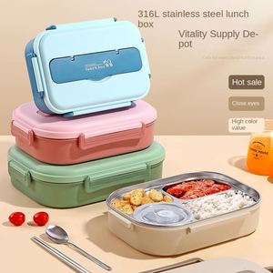 Thermal Insulation Portable Sealed Large Capacity Split Plate Microwave Safe Office Students 316L Stainless Steel Lunch <b>Box</b> - Product Image 2