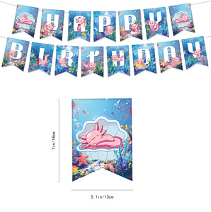 Ensemble de décorations pour fête d'enfants Axolotl, ballons joyeux anniversaire, décoration de gâteau, fournitures pour 1er anniversaire pour garçons et filles, thème salamandre - Product Image 3
