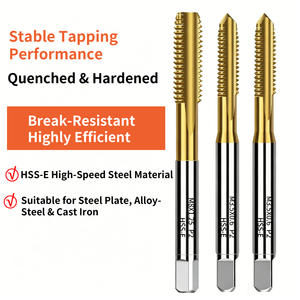 Tarauds métriques industriels HSS-Co M3-M20 avec revêtement TiN doré, à cannelures droites, pour trous traversants et trous aveugles - Product Image 2