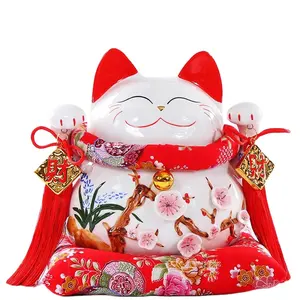 10 Inci Jepang Dropship China Besar Kerajinan Hadiah Porselen Keberuntungan Keramik Beruntung Kucing Putih Pink Patung Maneki Neko