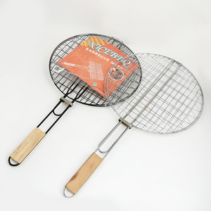 Nicebbq Round Stainless Steel Grill 32cm Diameter With Wooden Handle For Outdoor BBQ Meat Chicken Grilling - Product Image 3
