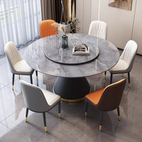 Ensemble de table à manger ronde en pierre frittée de marbre italien avec plateau tournant rond et chaises pour 6 personnes, pieds en métal, cuisine à domicile