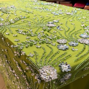 Luxury Beaded Embroidery <b>Fabric</b> with Crystal Floral Design High End Lace <b>Fabric</b> for Evening Dress Wedding Gown Couture Textile - Product Image 1