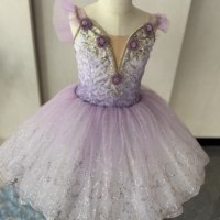 Gaun Tutu Balet Ungu Lavender untuk Anak-anak, Tutu Tulle Berkilau dengan Hiasan Renda & Bunga untuk Anak Perempuan, Ideal untuk Pertunjukan Balet.