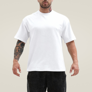 T-shirt de sport en coton 100% en gros - T-shirt décontracté oversize à col rond pour homme, blanc, pour la remise en forme - Product Image 3