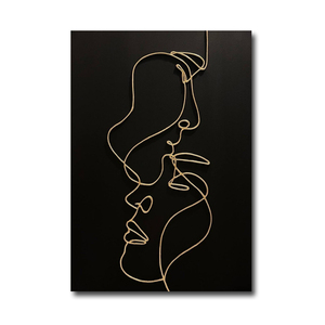 Dipinto a olio 3D con linee in rilievo dorate di volti di coppia |   Quadro su Tela Minimalista con Figura Astratta per Decorazione Camera da Letto e Hotel - Product Image 1