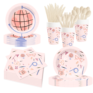 DAMAI New Customized Design Geometric Theme <b>Disposable</b> Dessert Dinner Paper Plates Cups Napkin Tableware Set for Party Supplies - Product Image 2