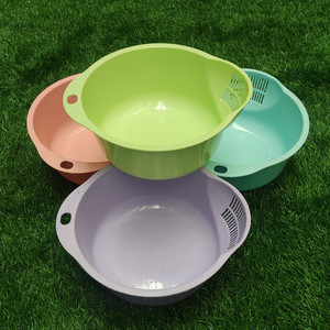 <b>Plastic</b> Rice Washing Basin 4 Pieces Mixed Color Dishwasher Safe <b>Kitchen</b> Vegetable Fruit Drain Basket - Product Image 1