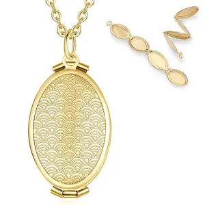 Gioielli commemorativi di moda disegni ovali piatti placcati in oro collana con ciondolo a medaglione con foto pieghevole per ragazze migliori <span class=keywords><strong>amici</strong></span> - Product Image 1
