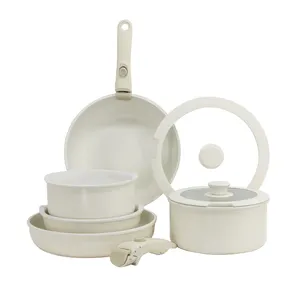 11pcs Pots and Pans Set Nonstick Cookware Detachable/Removable Handle Induction RV Kitchen Set Oven Safe Cream White