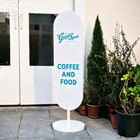 Panneau de café double face personnalisé de 150 cm en bois et métal, autoportant avec base ronde, logo imprimé UV pour café