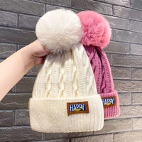 Gorro de Invierno de Punto con Pompón de Piel para Mujer, para Banquetes, Actividades al Aire Libre, Esquí, Gorro Grueso y Cálido con Pompón