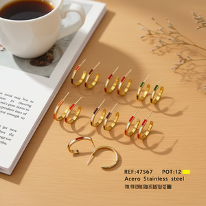 Orecchini a cerchio in acciaio inossidabile placcato oro per donna, gioielli alla moda, idea regalo - Product Image 3