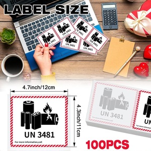 Custom Lithium Battery Label UN3481 Adhesive Rectangular Paper Durable For <b>Logistics</b> Air Freight <b>Packaging</b> - Product Image 2