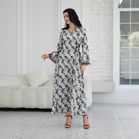 Robe longue Abaya imprimée bohème, robe maxi ample, robe modeste à manches longues pour femmes
