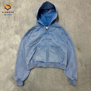 Sweat à capuche zippé de luxe OEM personnalisé pour homme, coupe structurée, en coton épais 500 GSM, délavage acide, style streetwear - Product Image 1